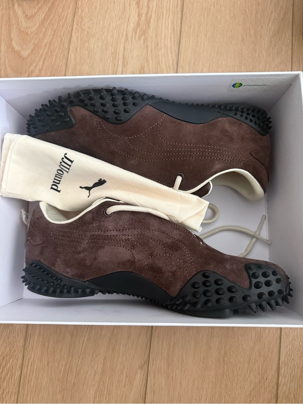 Puma Dark Brown Suede Sneakers with Cream Laces - Picture 3 of 5